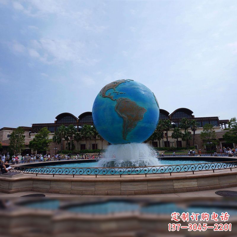 烟台视觉奇景,不锈钢水景喷泉地球仪雕塑