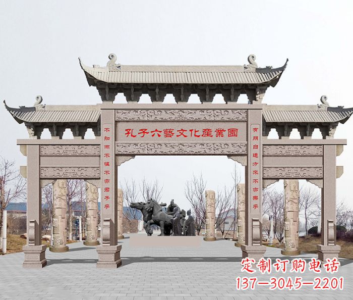 烟台景区三门石雕牌坊-高质美观可靠的雕塑装置