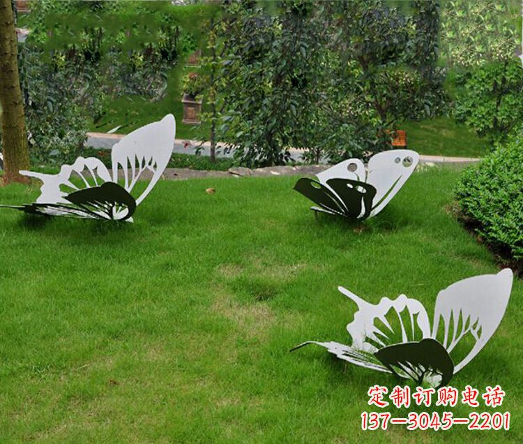 烟台镜面不锈钢蝴蝶公园草坪动物雕塑摆件