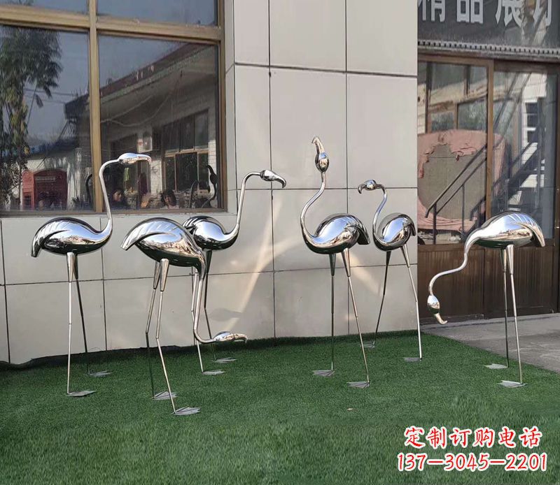 烟台优雅古典的镜面不锈钢仙鹤雕塑