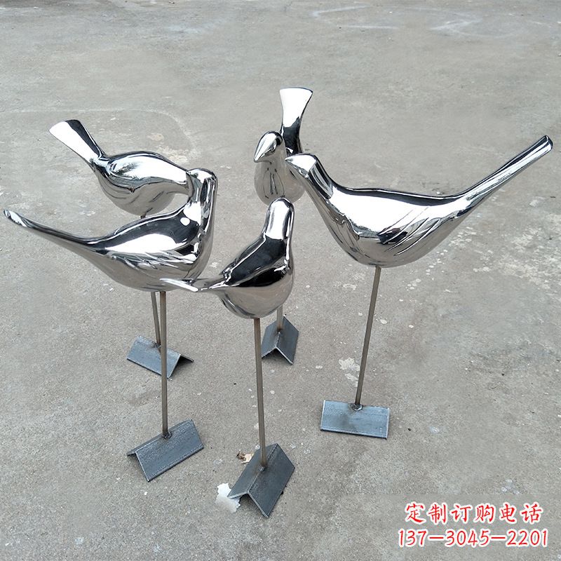 烟台镜面抽象不锈钢鸽子插件,草坪动物雕塑摆件