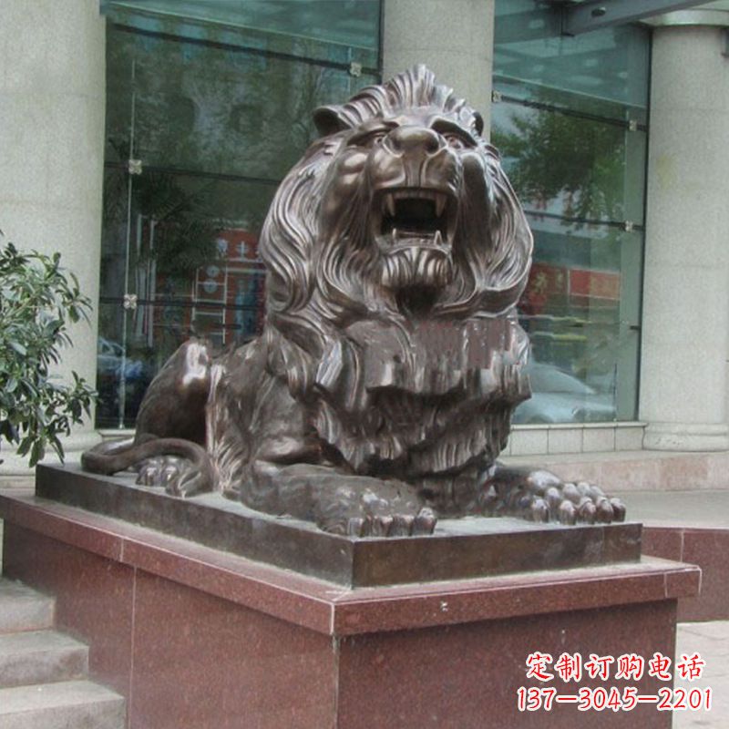 烟台酒店门口看门港币狮子铜雕塑