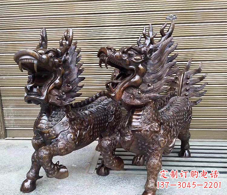 烟台中领雕塑:专业定制酒店门口招财麒麟铜雕