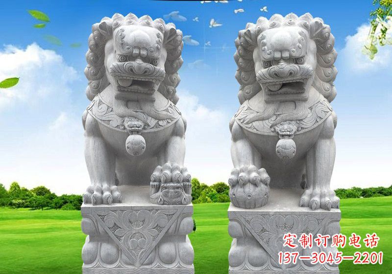 烟台风采傲人的狮子石雕