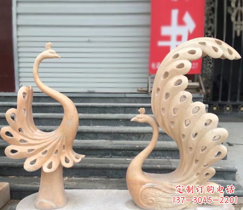 烟台孔雀石雕园林景观摆件