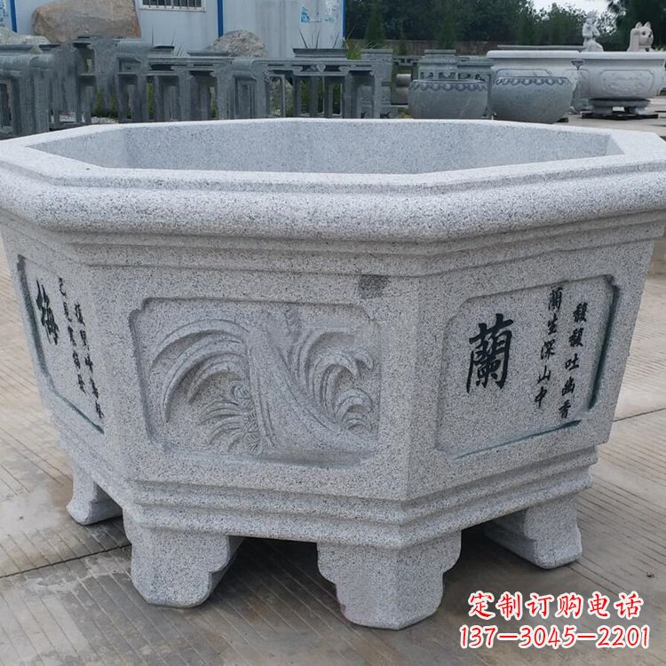 烟台兰花-中式砂岩花盆雕塑