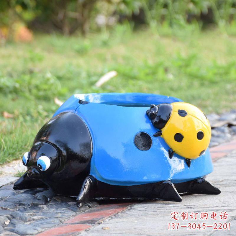 烟台蓝色玻璃钢七星瓢虫花盆