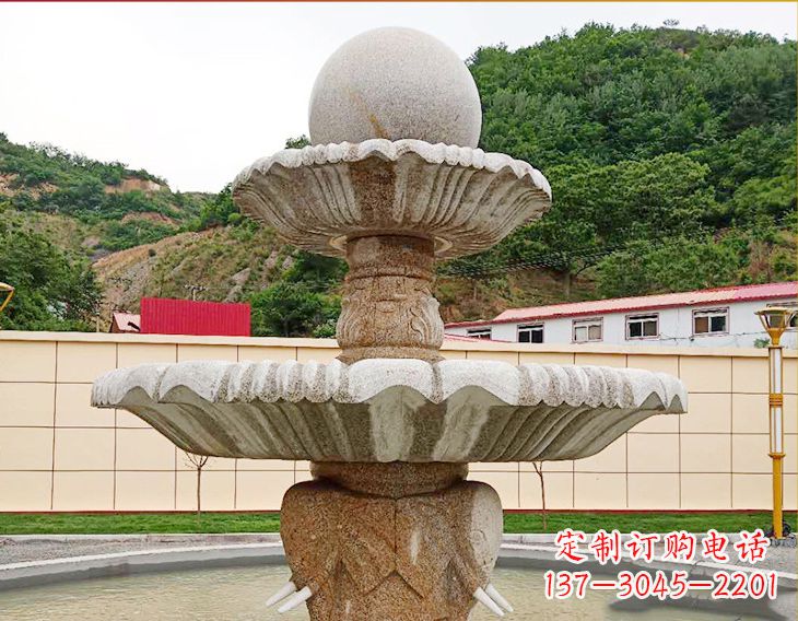 烟台精致莲花石雕喷泉,添点艺术气息
