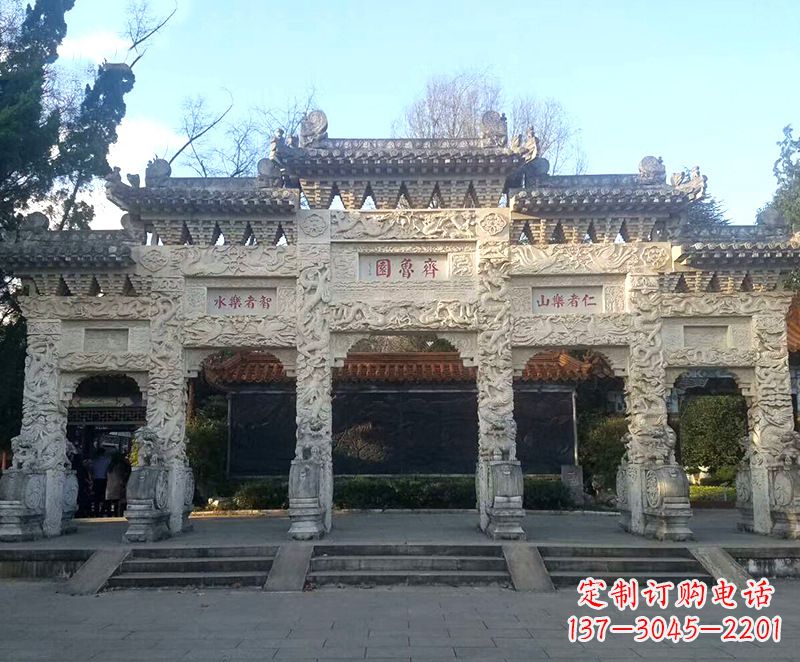 烟台传承石雕牌坊楼,领雕塑带来您极致定制