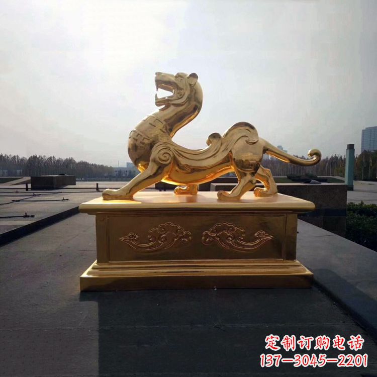 烟台鎏金白虎铜雕-景区园林广场神兽雕塑摆件