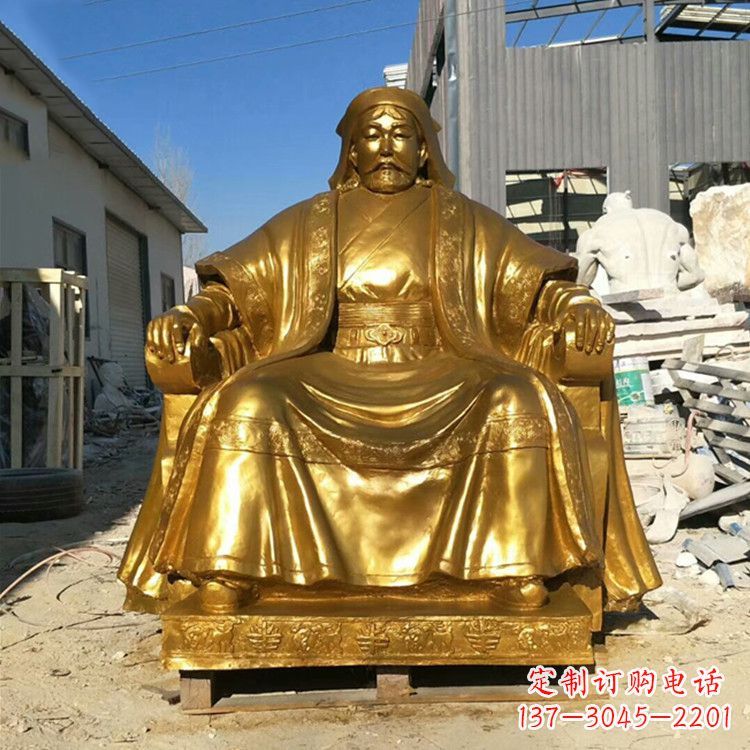 烟台鎏金成吉思汗铜雕-中国历史伟人古代著名人物雕像