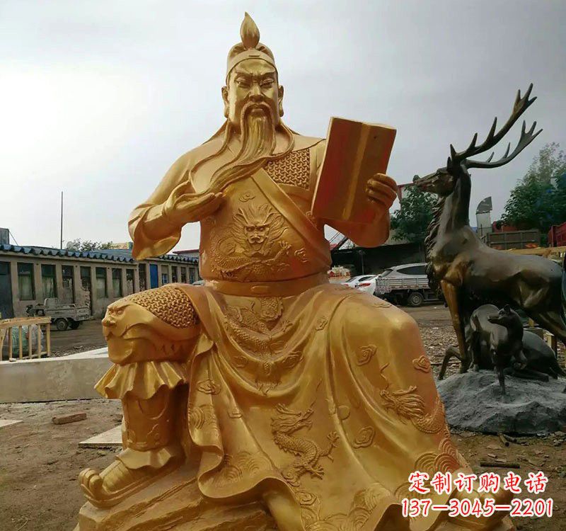 烟台鎏金关公铜雕塑,历久弥新