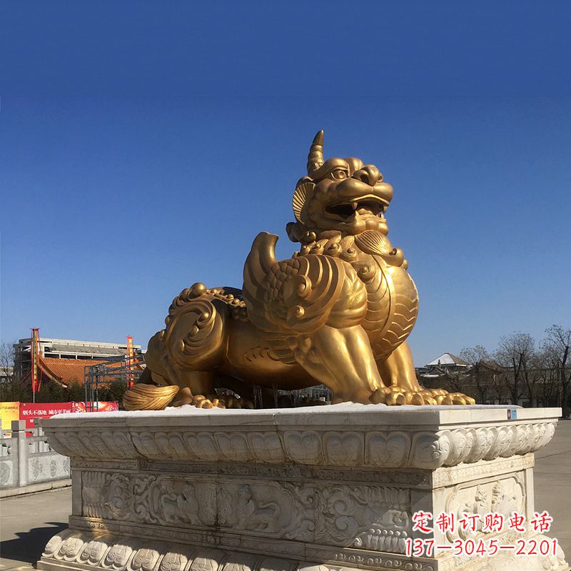 烟台鎏金铜獬豸雕塑-给您的园林更多灵魂