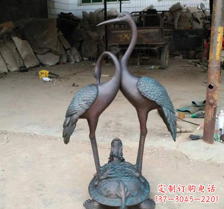 烟台龙龟仙鹤铜雕_龟鹤延年雕塑
