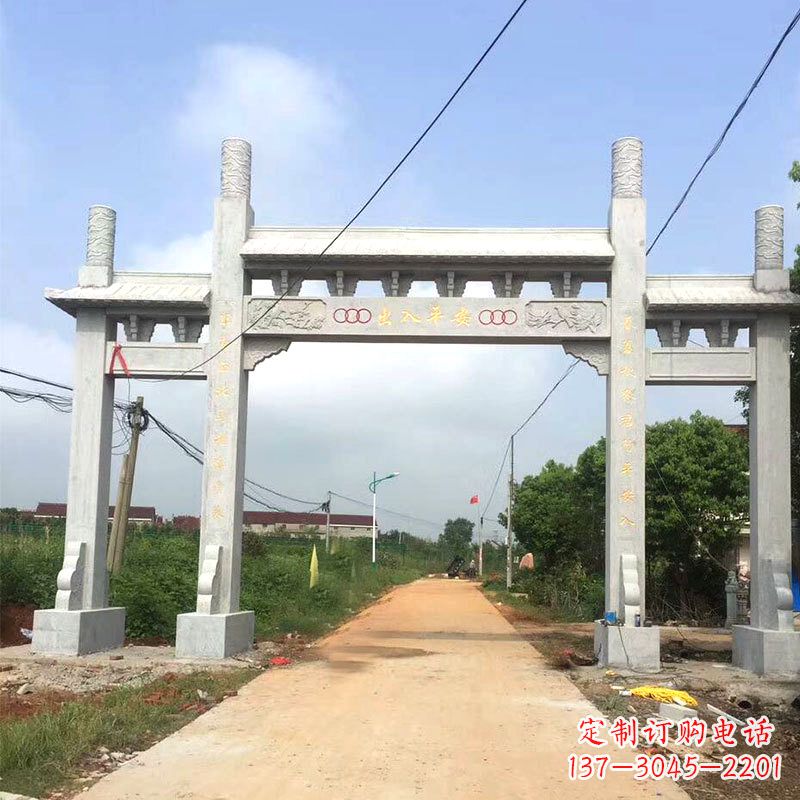 烟台路口三间四柱无楼石牌坊雕塑制作