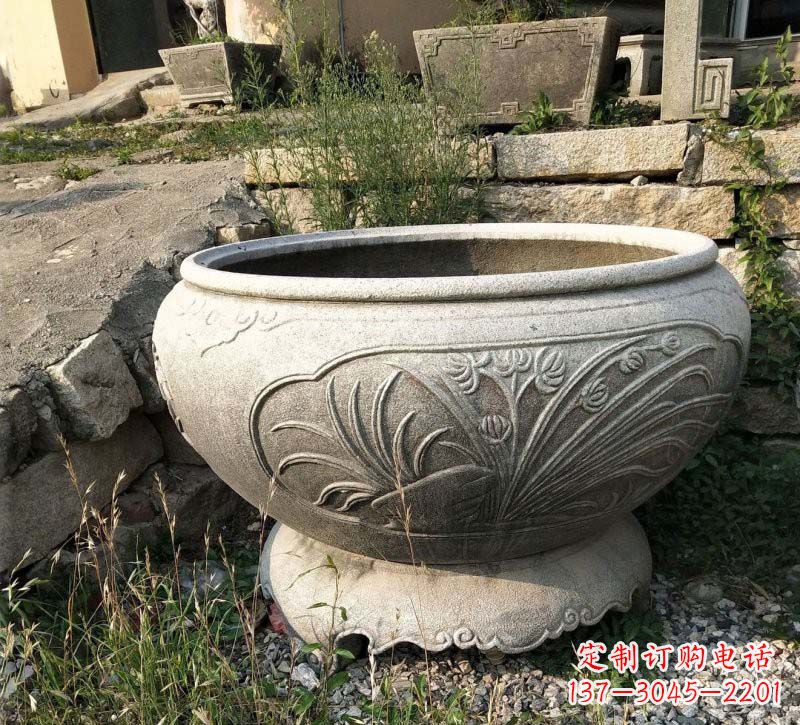 烟台中领雕塑梅兰竹菊浮雕石水缸