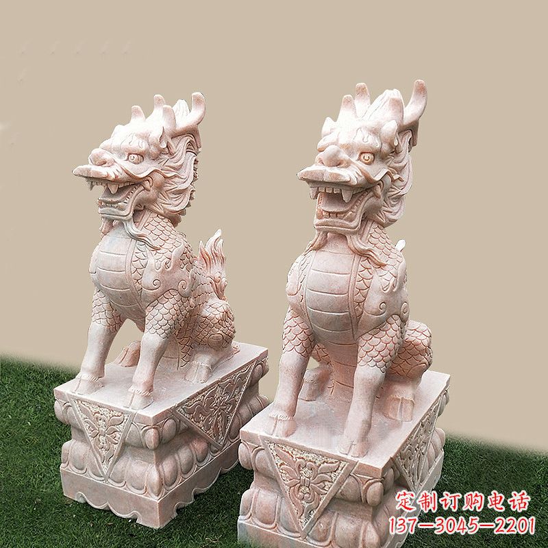 烟台门口看门神兽麒麟石雕