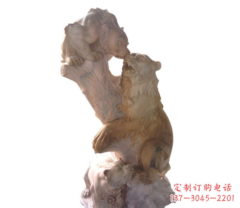 烟台母子狗熊石雕公园动物雕塑