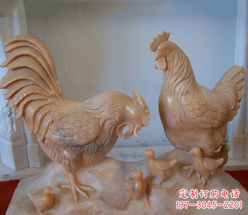 烟台中领雕塑--精致石雕母子鸡动物雕塑