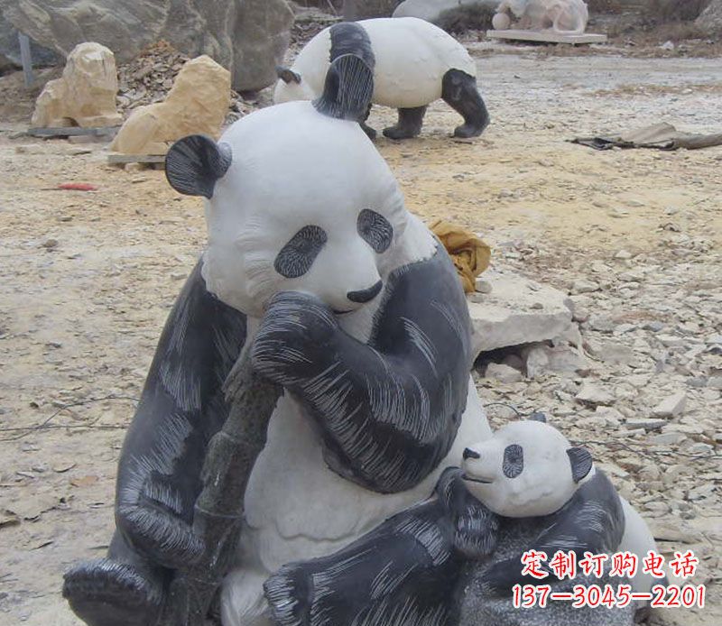 烟台母子熊猫石雕仿真动物雕塑