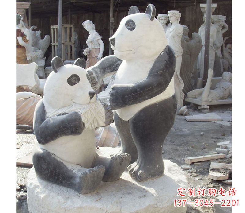 烟台母子熊猫石雕
