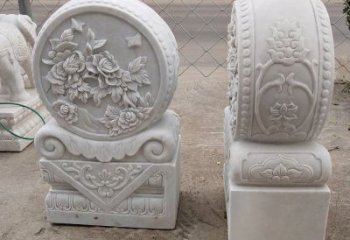 烟台汉白玉牡丹花门墩雕塑