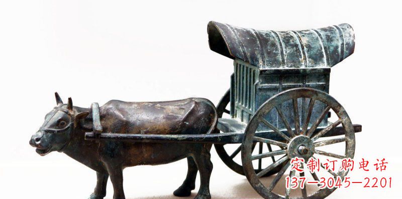 烟台定制牛车景观铜雕塑