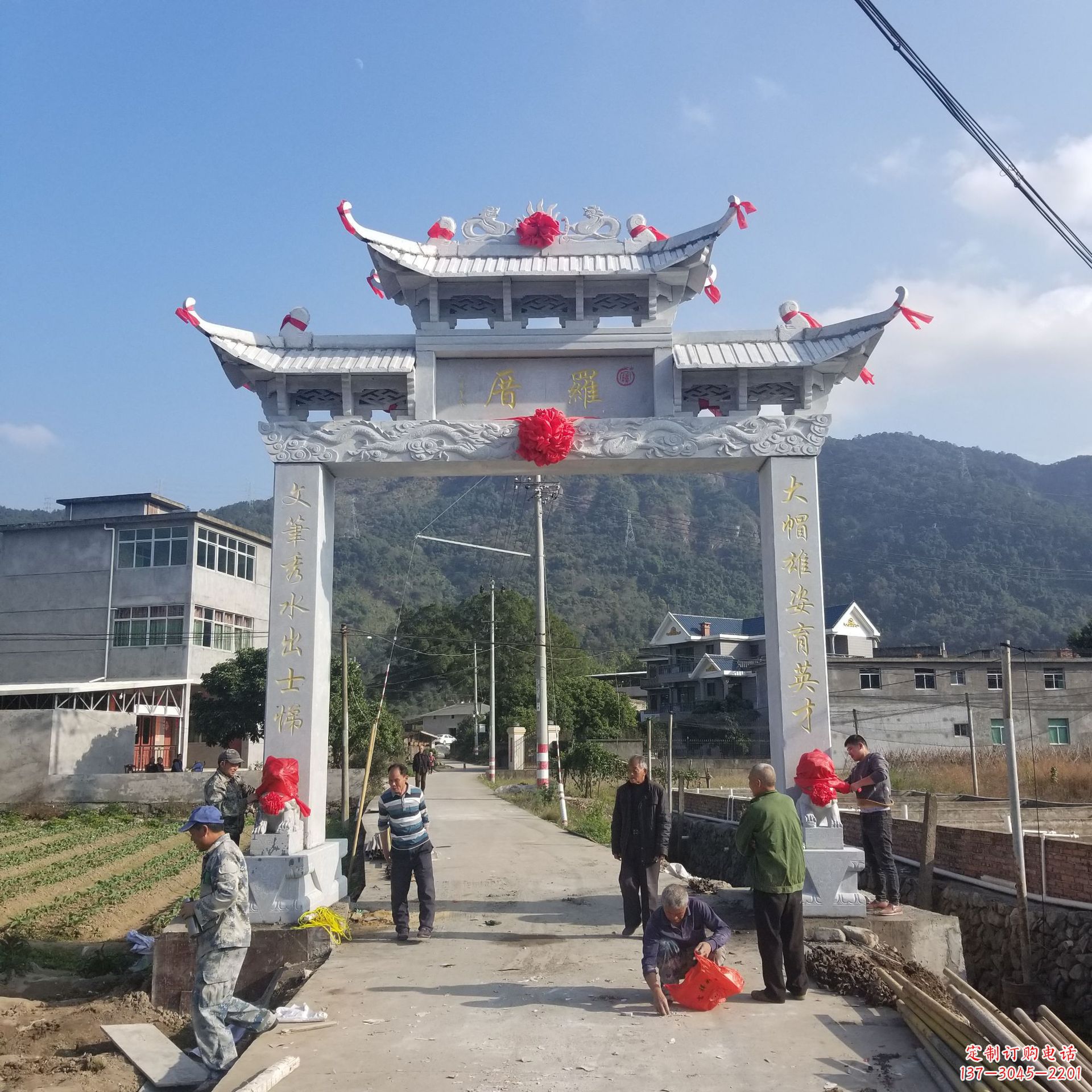 烟台定制精美农村单门石牌坊雕塑