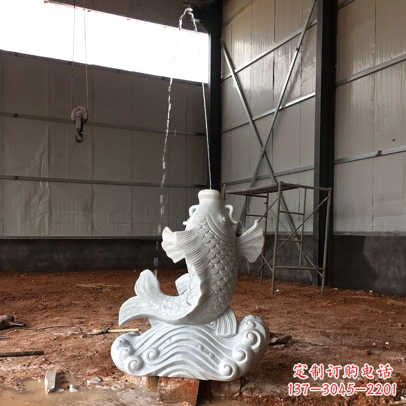 烟台汉白玉石鲤鱼雕塑,让你的梦想成真!