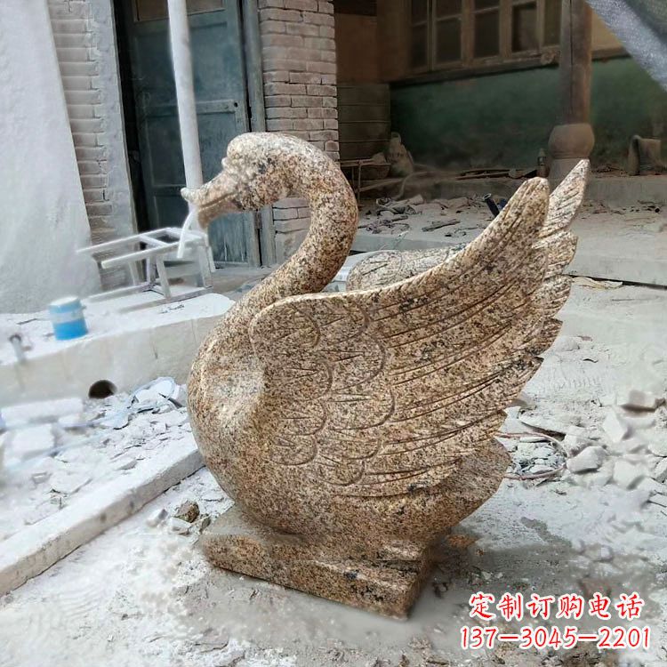 烟台应用天鹅花岗岩制作的喷水雕塑