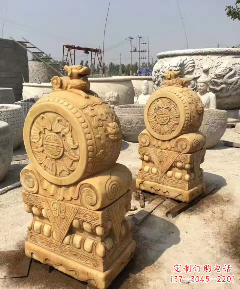 烟台福瑞貔貅抱鼓石雕塑,传承中国古老文化