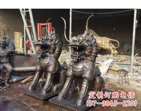 烟台中领雕塑打造精美辟邪麒麟铜雕
