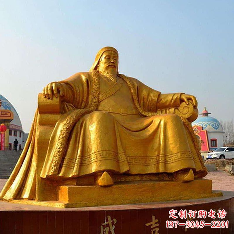 烟台漆金成吉思汗雕塑-中国古代著名军事家世界名人铜雕像