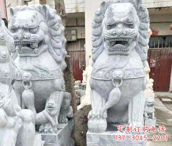 烟台企业景观大理石狮子石雕 (2)