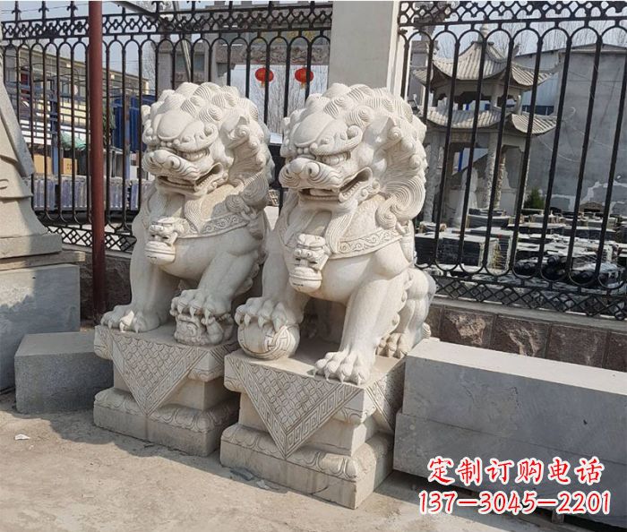 烟台中领雕塑:精美大理石狮子雕塑