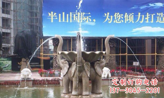 烟台室内外精美小象喷泉石雕