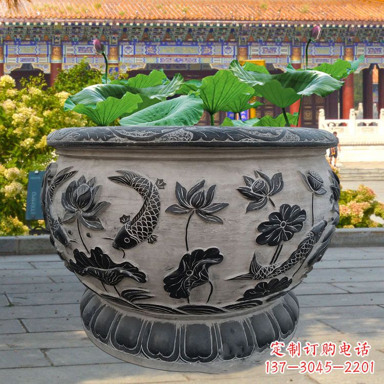 烟台青石雕刻鱼缸雕塑