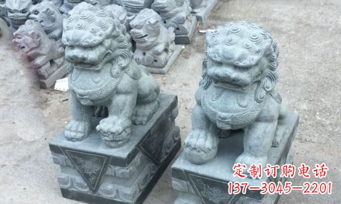 烟台青石小狮子门口石雕,精美传统风格