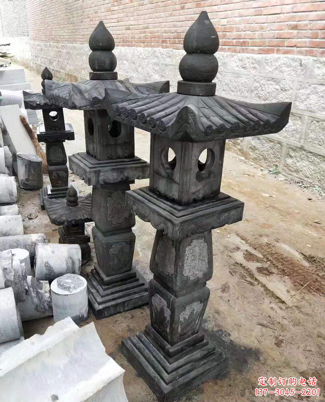 烟台青石仿古宫灯雕塑庭院景观石雕