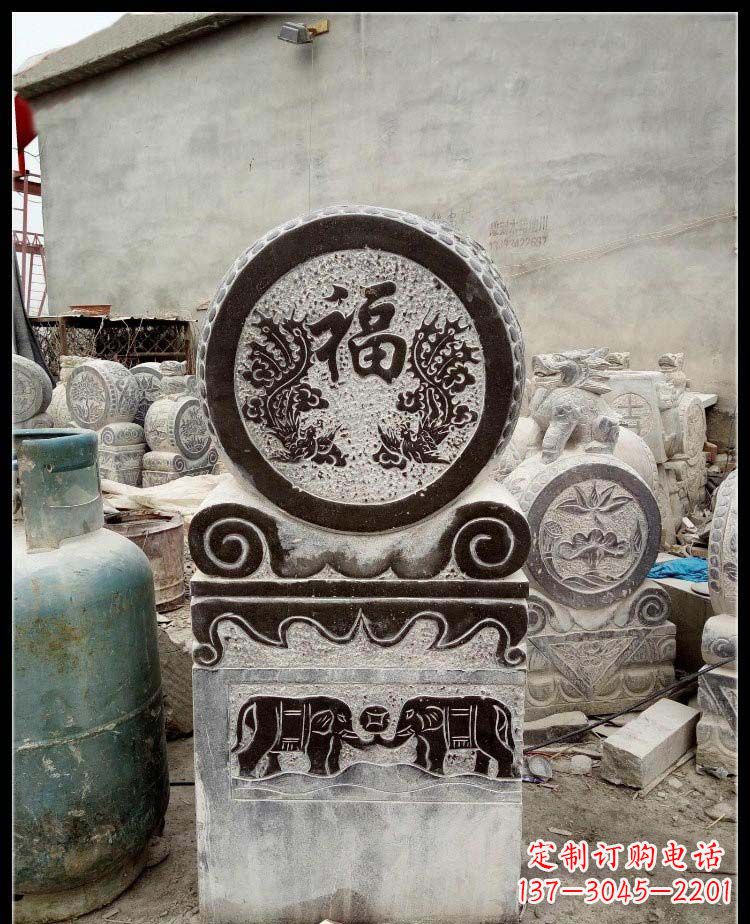 烟台青石凤凰浮雕抱鼓石,精致历久弥新