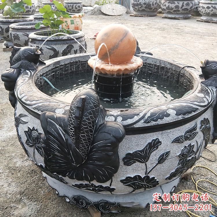 烟台青石鱼缸雕塑,装点您的生活