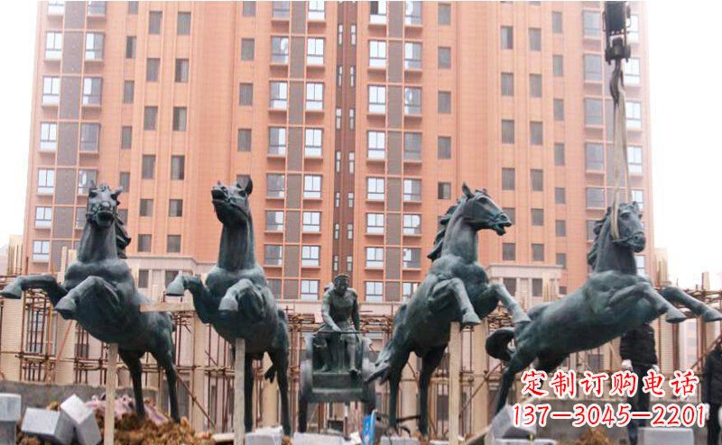 烟台精美青铜马拉车广场雕塑