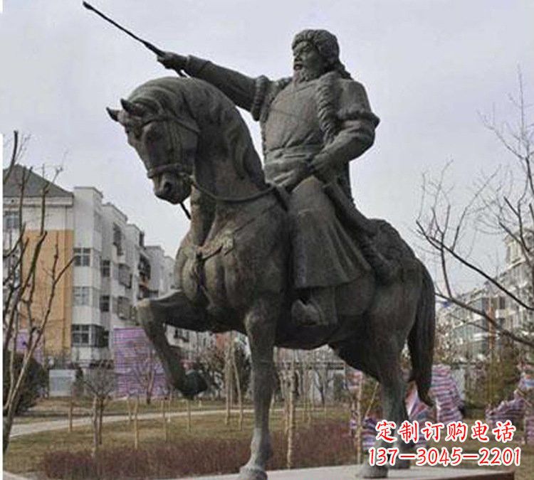 烟台精致雕刻成吉思汗青铜骑马