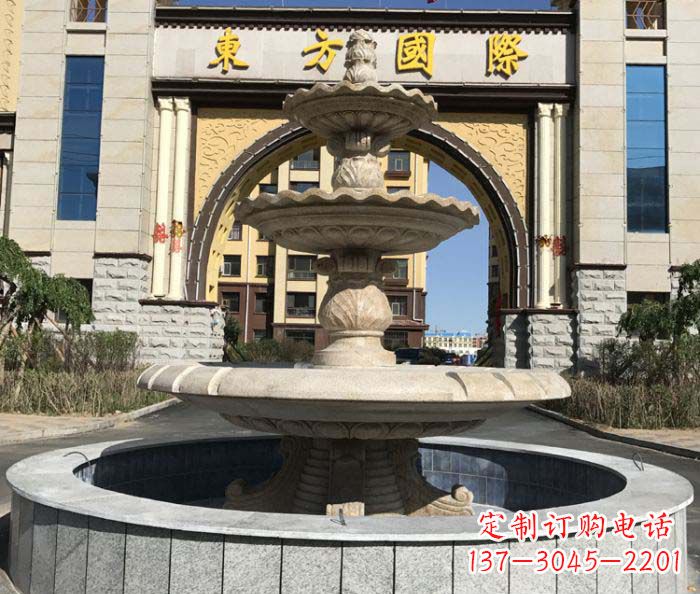烟台三层欧式喷泉石雕,为小区增添质感