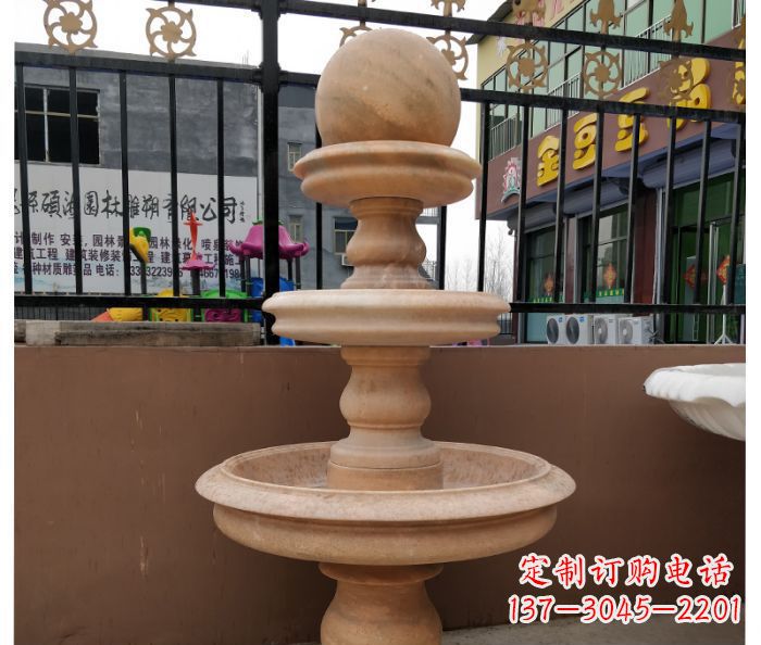 烟台风水球石雕,晚霞红别墅装饰精品