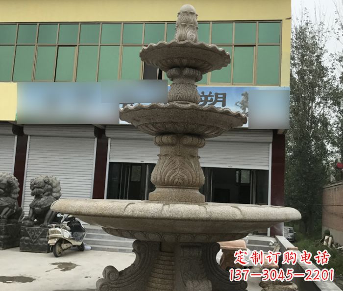 烟台三层砂岩喷泉欧式石雕,定制专属你的雕塑