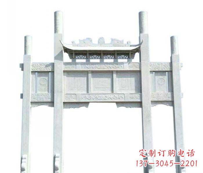 烟台三门石雕牌坊定制精美牌坊雕塑