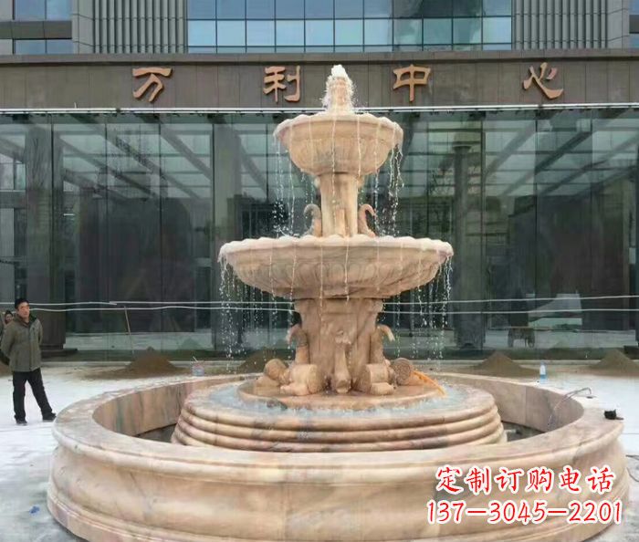 烟台晚霞红三层欧式喷泉石雕—来自中领雕塑的艺术匠心品质