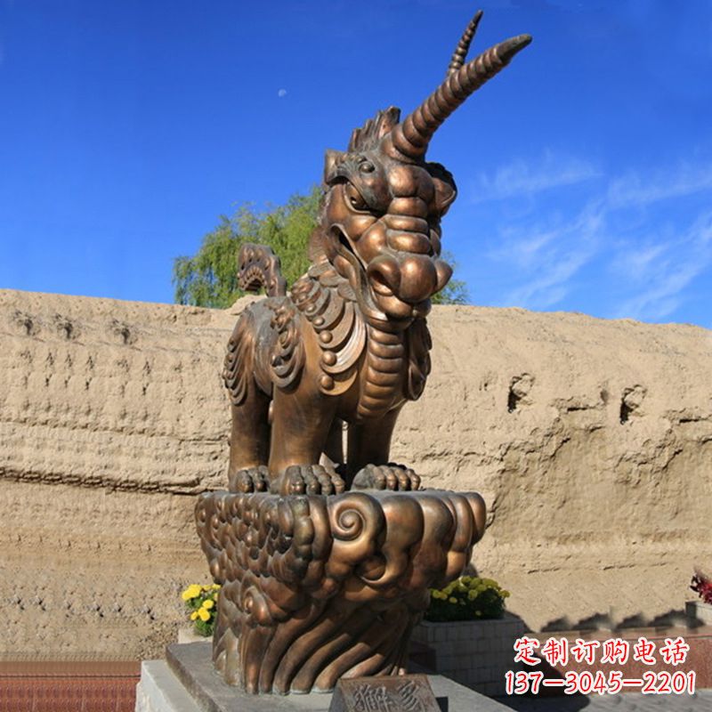 烟台神羊獬豸铜雕-景区神兽动物雕塑摆件