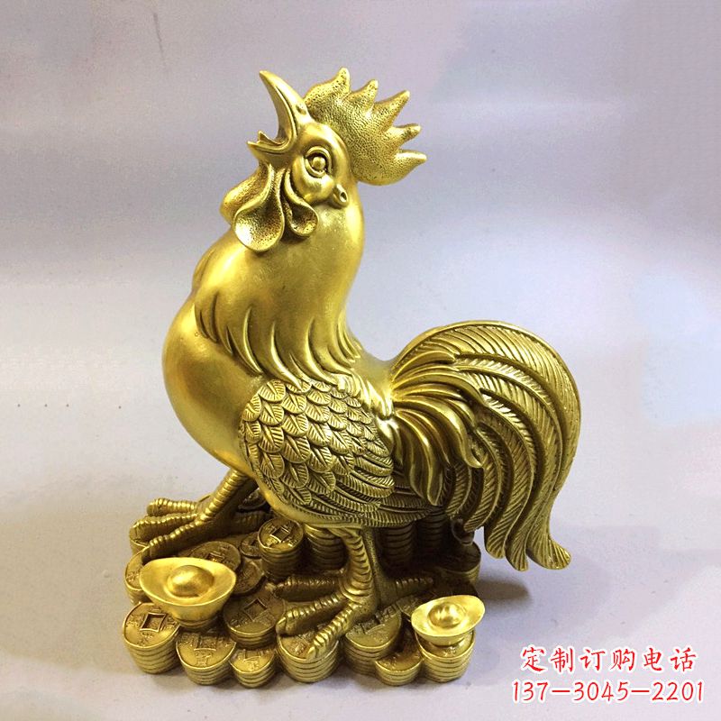 烟台生肖抓钱鸡纯铜雕塑摆件